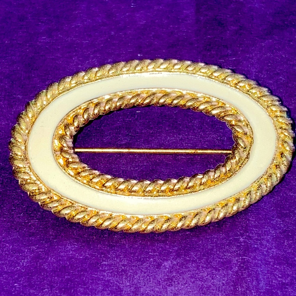 Monet cream and gold tone broach